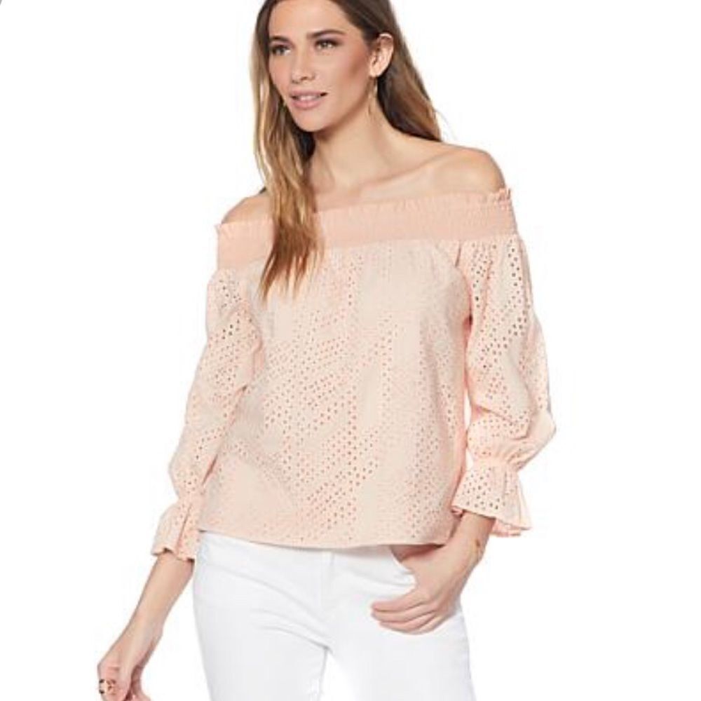 Eva Longoria Eyelet Off the Shoulder Top